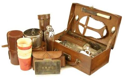 Appraisal: A leather case picnic set by A Barret Sons fitted