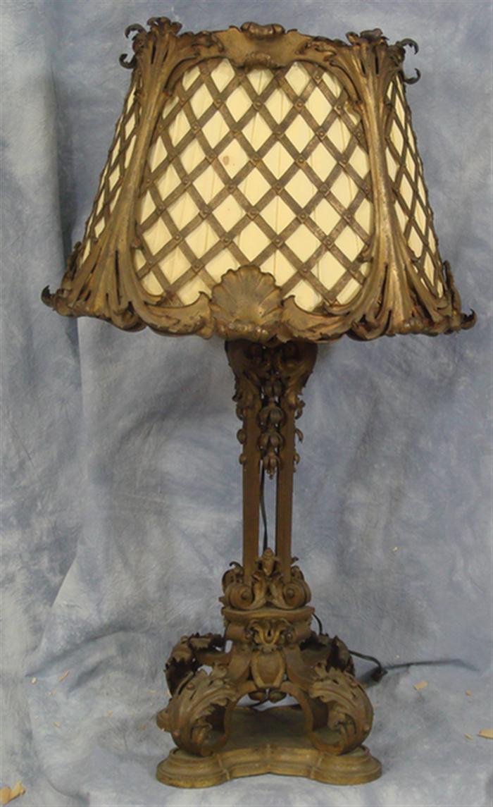 Appraisal: Bronze table lamp ornate column form base with foliate and