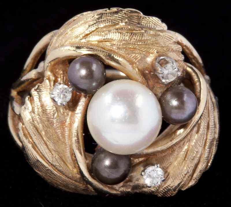 Appraisal: Diamond and Pearl Ringcentering on one cultured pearl mm encircled