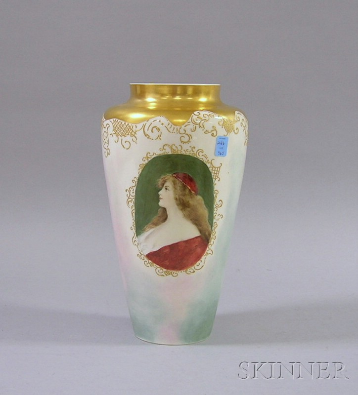 Appraisal: Willet's Belleek Hand-painted Porcelain Vase depicting an oval portrait of