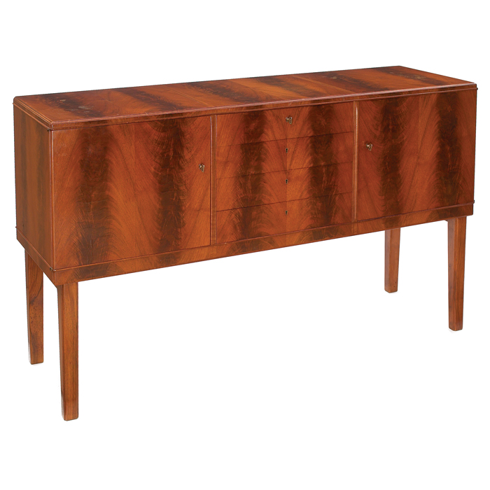 Appraisal: Carl Malmsten cabinet Sweden book-matched flame grain mahogany two locking