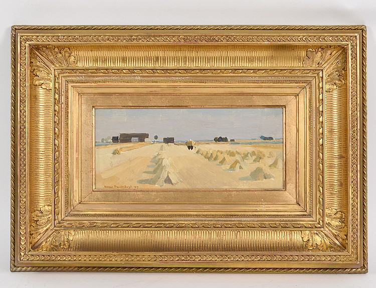 Appraisal: HERMANUS VREEDENBURGH DUTCH - Haystack Landscape Signed and dated l