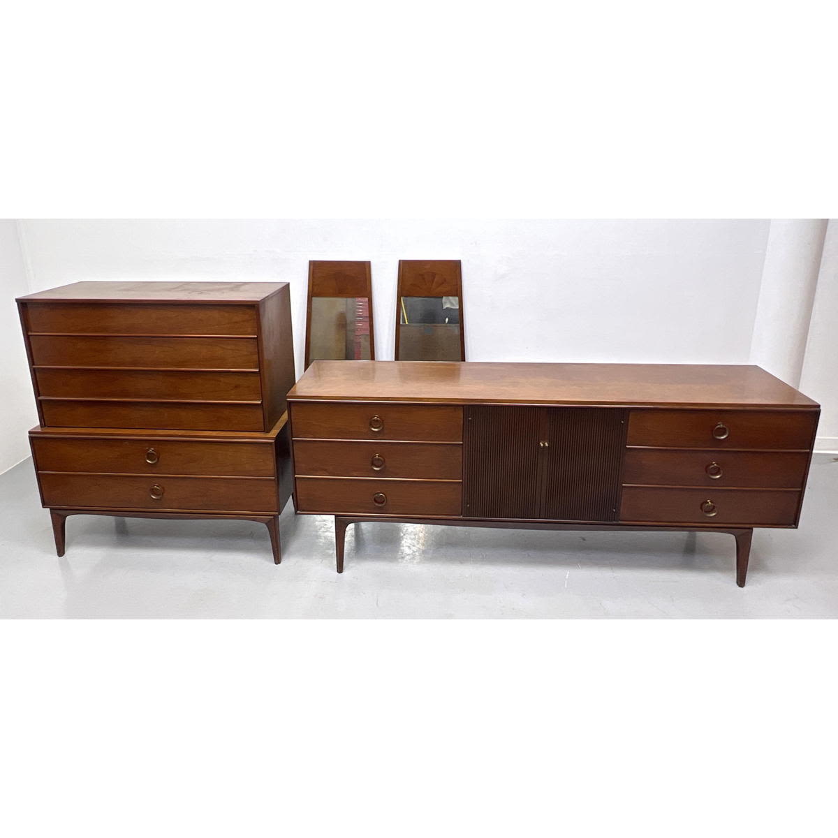 Appraisal: pc LANE Walnut Partial Bedroom Set American Modern Walnut Credenza