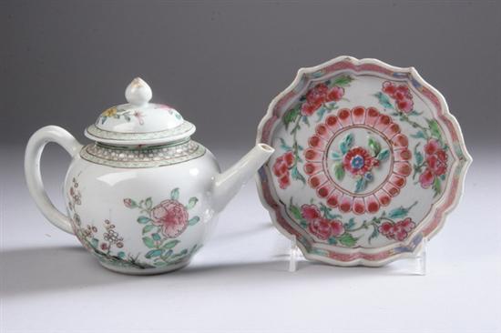 Appraisal: CHINESE FAMILLE ROSE PORCELAIN TEAPOT AND TEAPOT STAND Yongzheng period