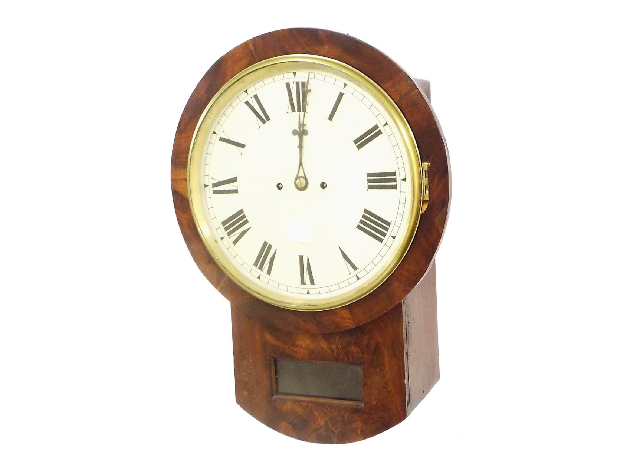 Appraisal: Mahogany double fusee drop dial wall clock within a plain