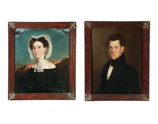 Appraisal: TWO PORTRAITS AMERICAN SCHOOL CA Oil on canvas unsigned From