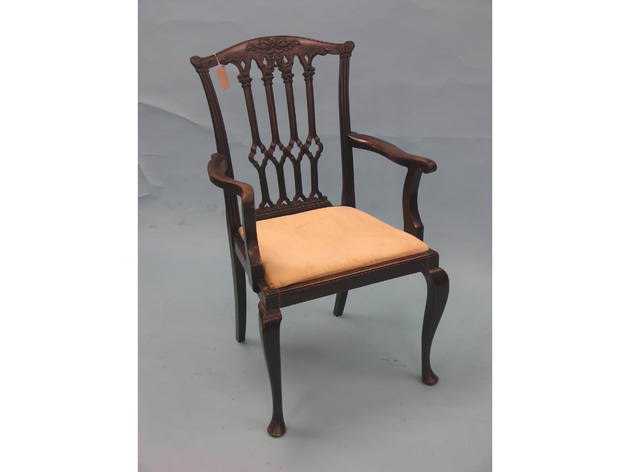 Appraisal: A Victorian Chippendale mahogany open armchair with Gothic splat and