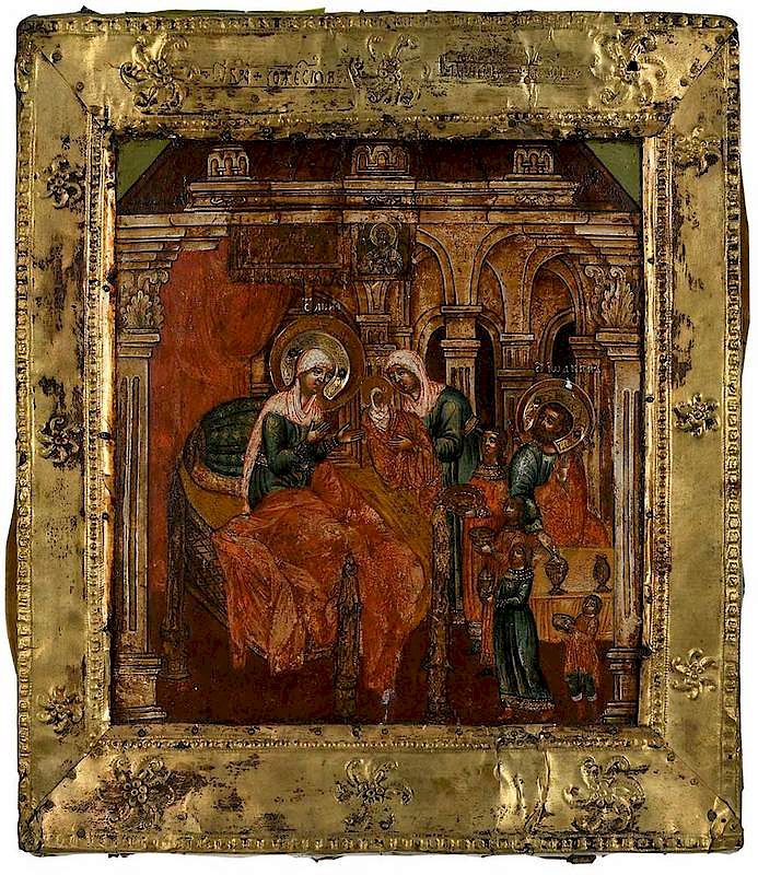 Appraisal: Russian Icon th century The Birth of the Virgin Anna