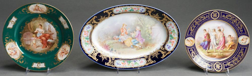 Appraisal: Sevres Type Porcelain Oval Platter and Pair Royal Vienna Cabinet