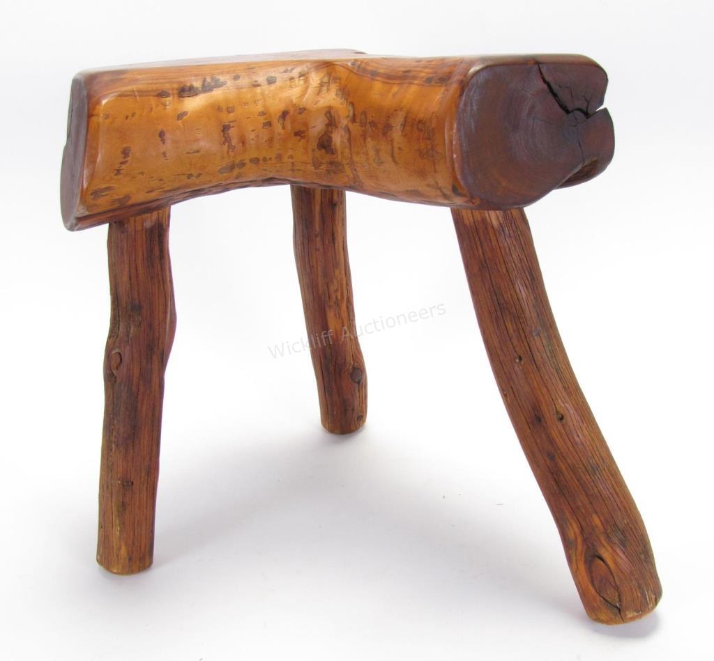 Appraisal: Driftwood Stool curved seat with three legs x x high