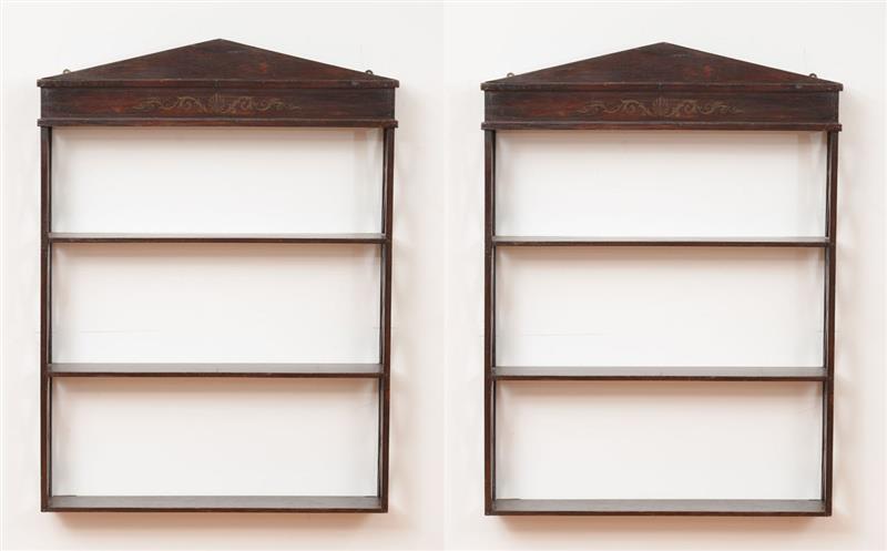 Appraisal: Pair of Regency Faux-Painted Hanging Shelves x x in Estimate