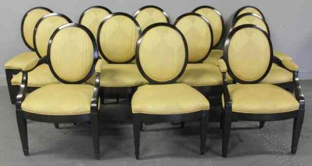 Appraisal: DONGHIA Upholstered Dining Chairs Includes side chairs and arm chairs