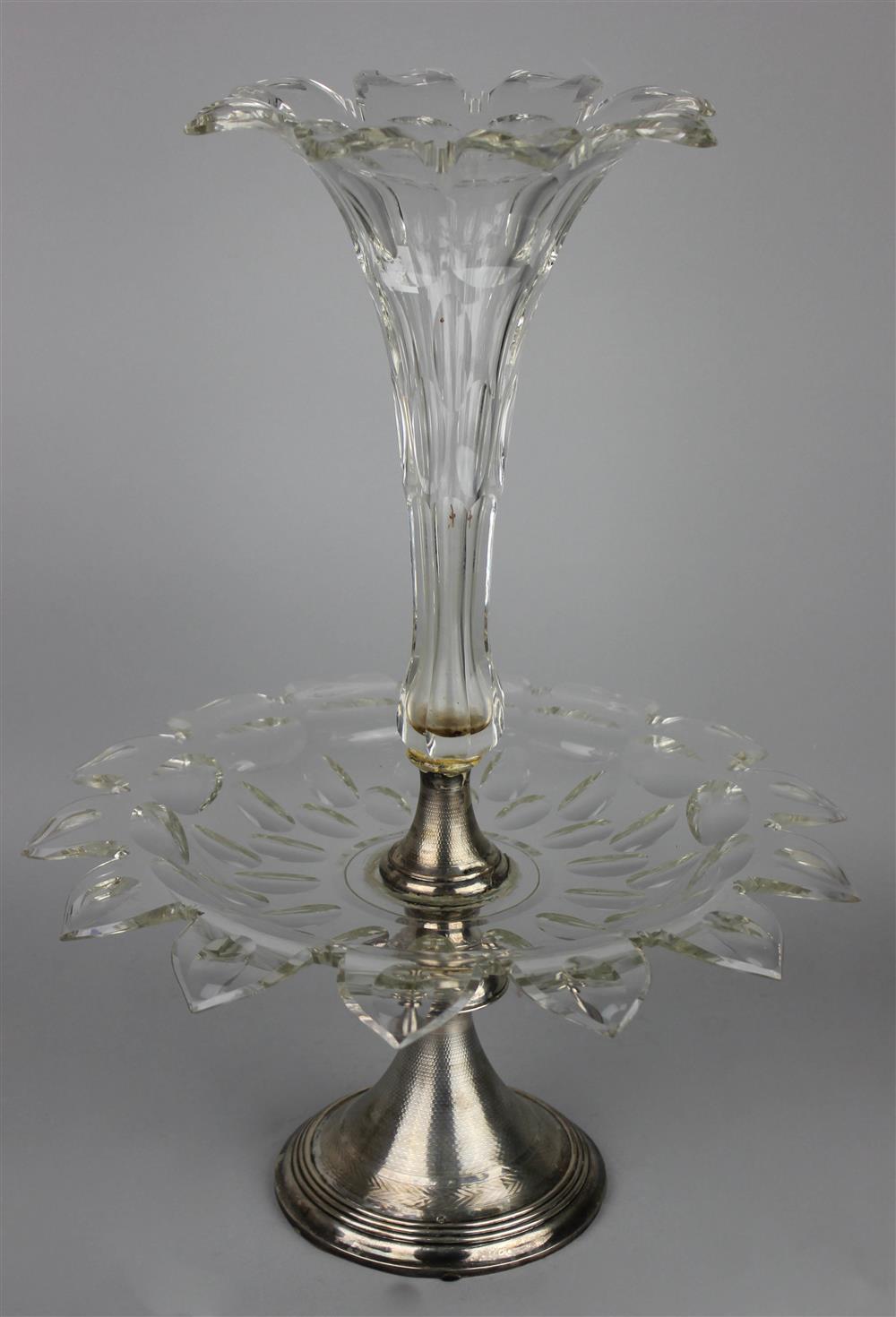 Appraisal: DUTCH SILVER AND CUT GLASS EPERGNE Voorschoten circa - and