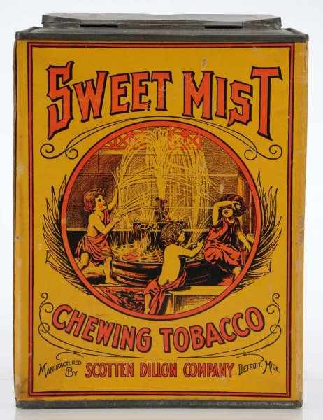 Appraisal: Sweet Mist Tobacco Store Canister Description Square cardboard with tin