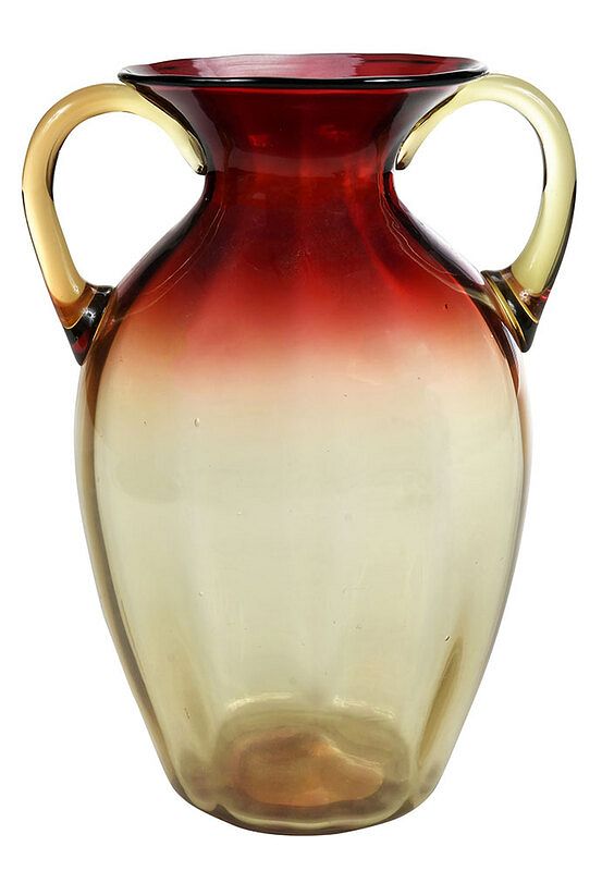 Appraisal: Libbey Amberina Glass Vase with Handles American th century rose