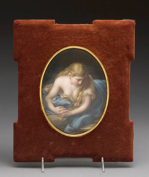 Appraisal: A Dresden porcelain oval plaque The Penitent Magdalene after Pompeo