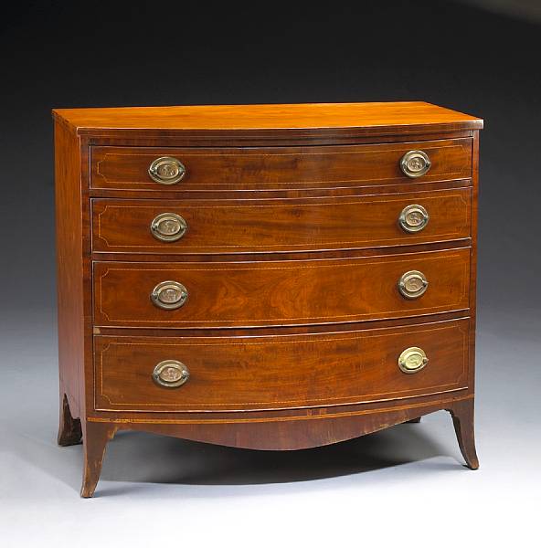 Appraisal: A Federal mahogany and cherry inlaid bowfront chest of drawers