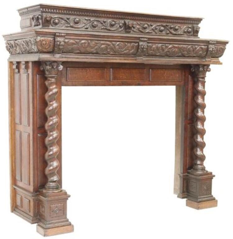 Appraisal: Continental architectural Renaissance Revival oak fireplace mantel surround having dentil