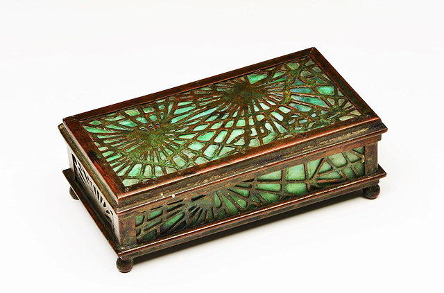 Appraisal: Tiffany Studios of New York'Pine Needle' bronze and favrile glass