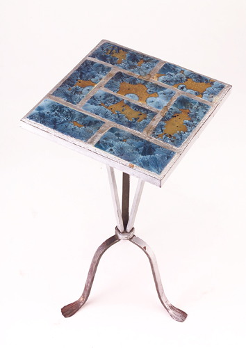 Appraisal: PIERREFONDS Attr Art Deco tile-top table with eight x rectangular