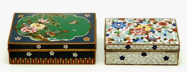 Appraisal: Two cloisonne boxes One with multicolor flowers on white ground