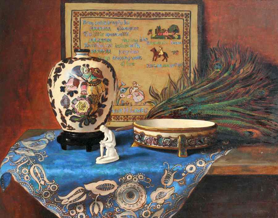 Appraisal: LOWES Sadie H American - Still Life of Porcelain Jardinere