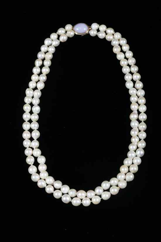 Appraisal: MATCHED CULTURED PEARL NECKLACE WITH K YELLOW GOLD AND LAVENDER