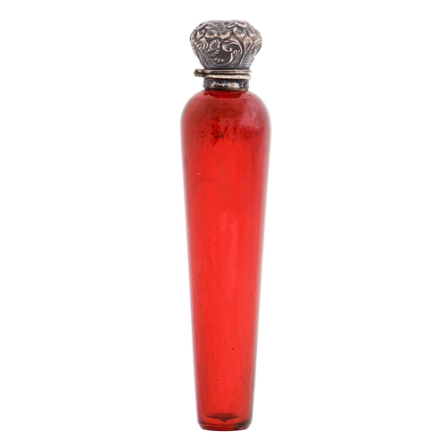 Appraisal: A Victorian silver mounted ruby glass icicle scent bottle of