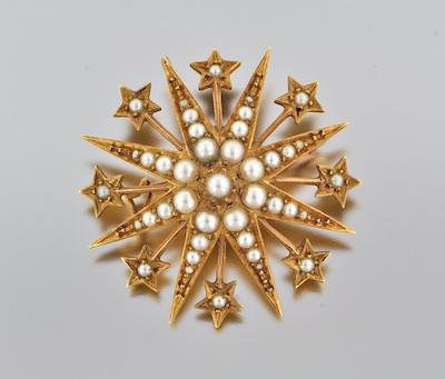 Appraisal: An English Gold and Seed Pearl Starburst Pin k yellow