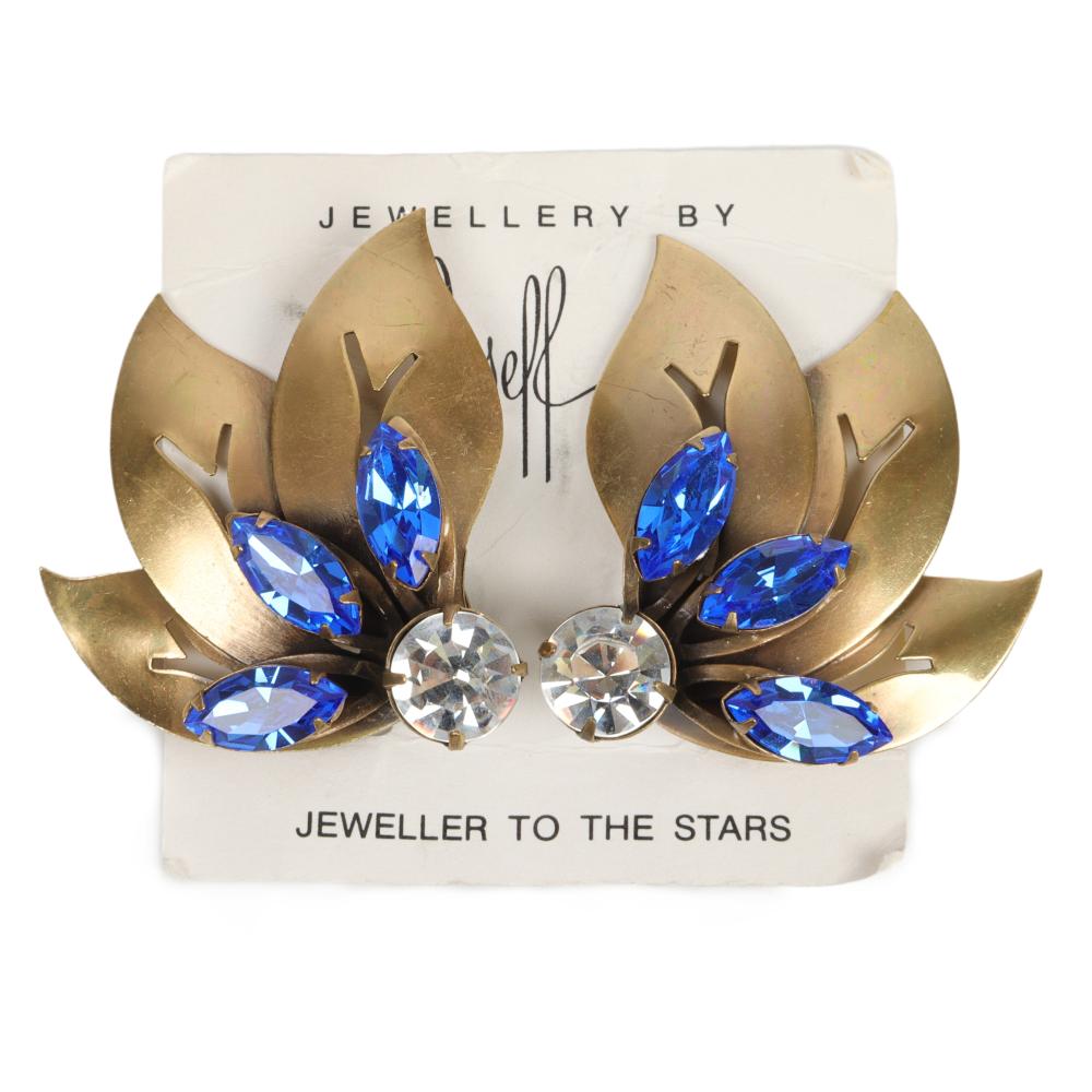 Appraisal: JOSEFF OF HOLLYWOOD GOLD TONE EARRINGS WITH FANNED LEAVES AND