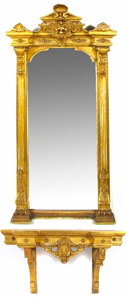 Appraisal: A Renaissance Revival giltwood and gesso pier mirror and console