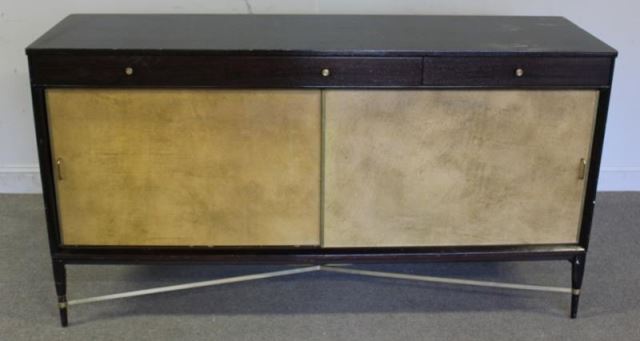 Appraisal: Midcentury Paul McCobb for Calvin Credenza Tan leather panel sliding