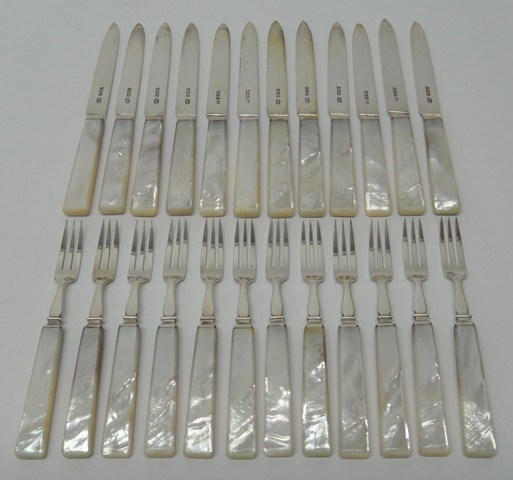 Appraisal: Twelve similar silver and mother of pearl dessert or fruit