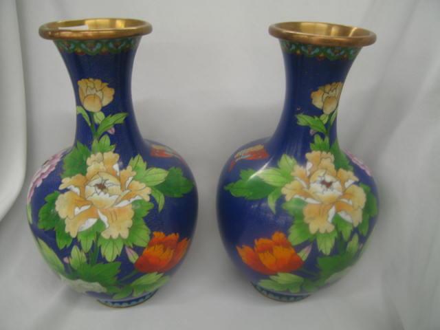 Appraisal: Pair of Chinese Cloisonne Vases rich floral on blue