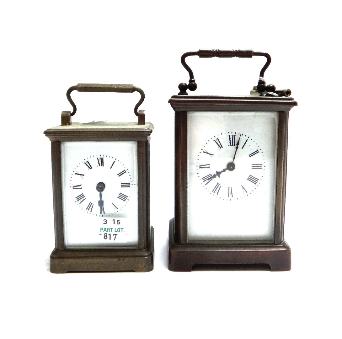 Appraisal: A brass cased carriage clock early th century with white