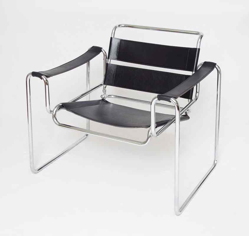 Appraisal: WASSILY CHAIR DESIGNED BY MARCEL BREUER Black metal tube construction