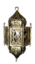 Appraisal: A Turkish Style Hanging Lamp th Century Pierced brass frame