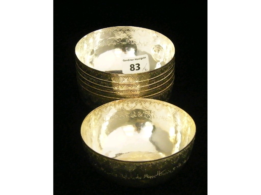 Appraisal: Set of six Eastern white metal circular finger bowls with