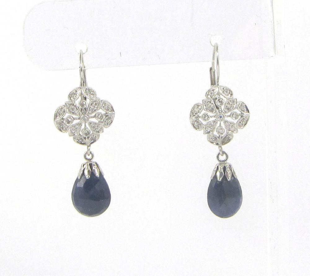 Appraisal: PAIR OF SAPPHIRE AND DIAMOND DROP EARRINGS each with round-cut