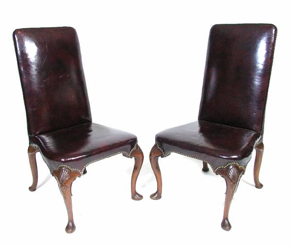 Appraisal: A set of four Queen Anne style leather and walnut