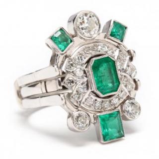 Appraisal: Vintage KT White Gold Emerald and Diamond Ring and Jacket