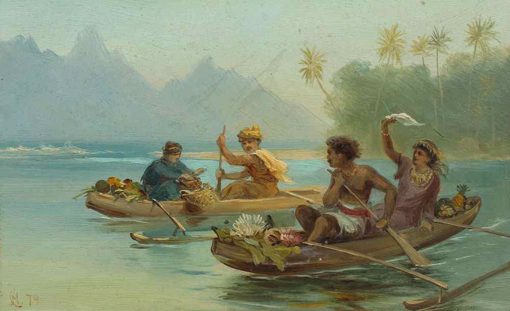 Appraisal: TH CENTURY PAINTING BY C NAPIER ''AMAZON INDIANS'' Scene depicts