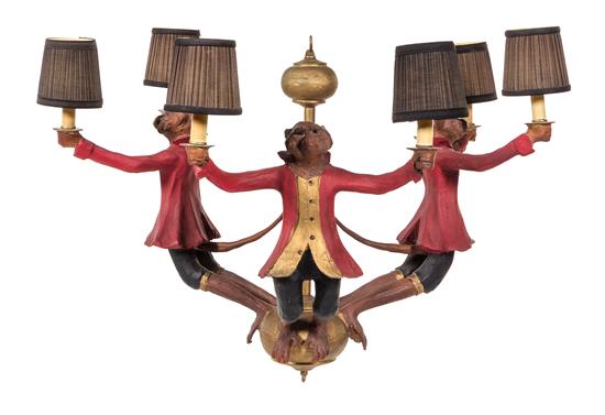 Appraisal: Sale Lot A Painted Wood Six-Light Figural Chandelier second half