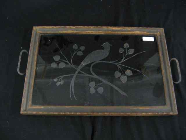 Appraisal: Art Deco Silver Overlay Serving Tray bird foliage on black