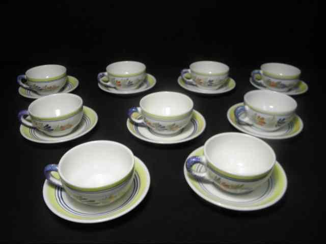 Appraisal: Nine Henriot Quimper hand painted pottery cups and saucers Each