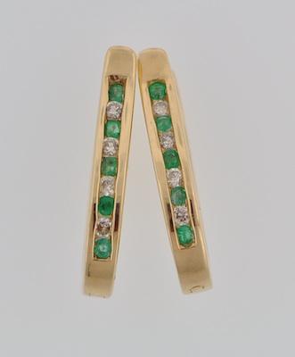 Appraisal: A Pair of Reversible Diamond and Emerald Earrings k yellow