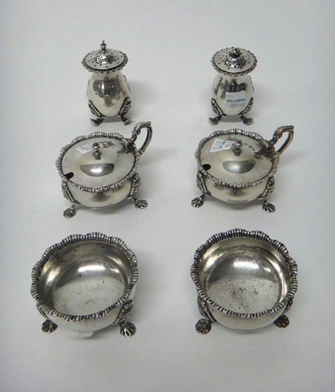 Appraisal: Six Irish silver condiments comprising a pair of Irish mustard