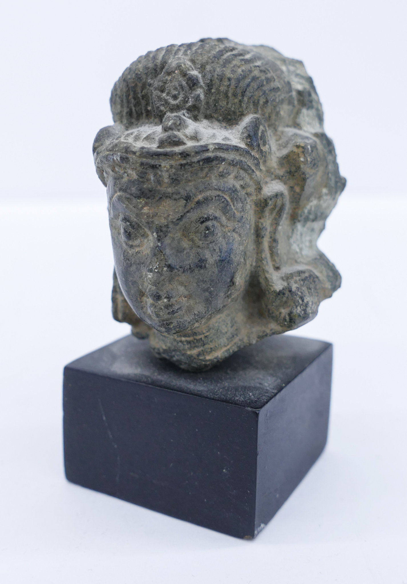 Appraisal: Nepalese th Cent Grey Stone Deity Head Fragment ''x ''