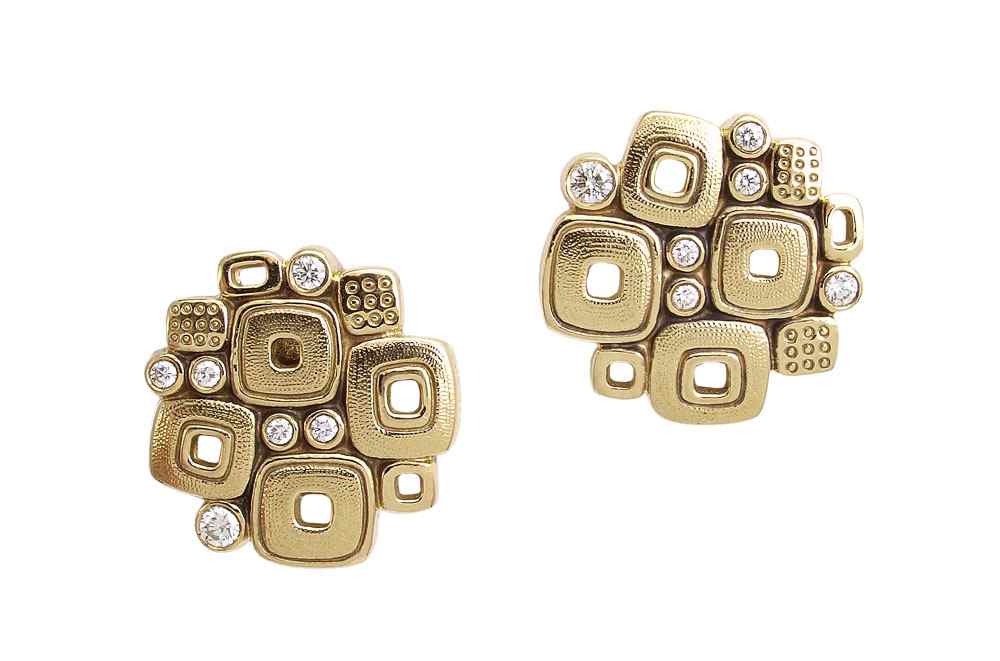 Appraisal: ALEX SEPKUS ''LITTLE WINDOWS'' K GOLD DIAMOND EARRINGS K yellow