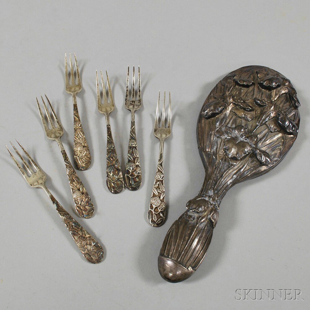 Appraisal: Small Group of Asian Silver a likely Japanese hand mirror